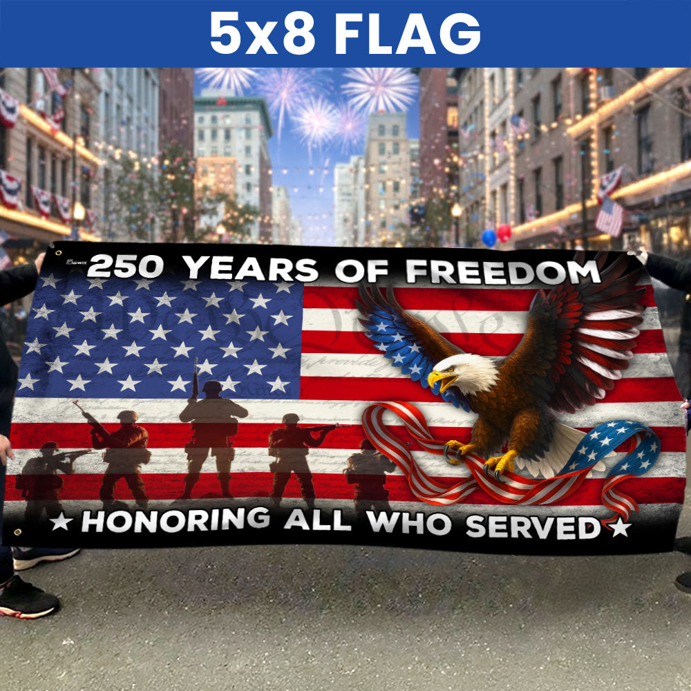250 Years of Freedom Veterans Eagle Grommet Flag - Double-Sided Canvas