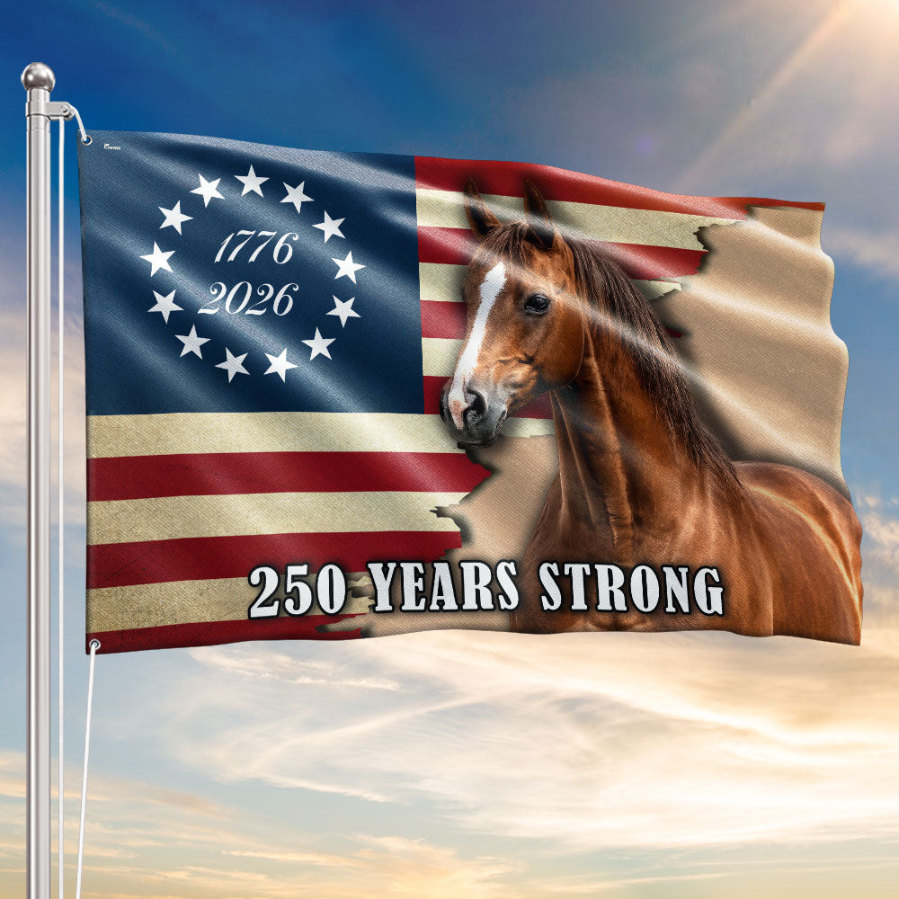 250 Years Strong American Horse Flag - Double-Sided Canvas with Grommets