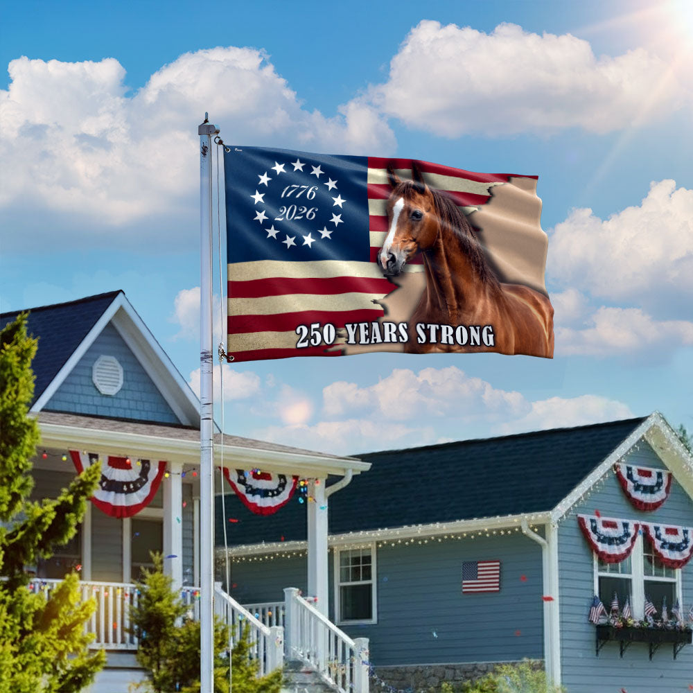 250 Years Strong American Horse Flag - Double-Sided Canvas with Grommets