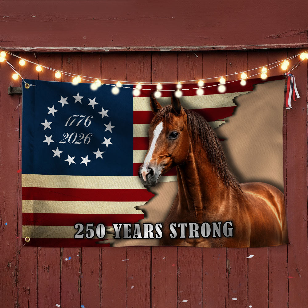 250 Years Strong American Horse Flag - Double-Sided Canvas with Grommets