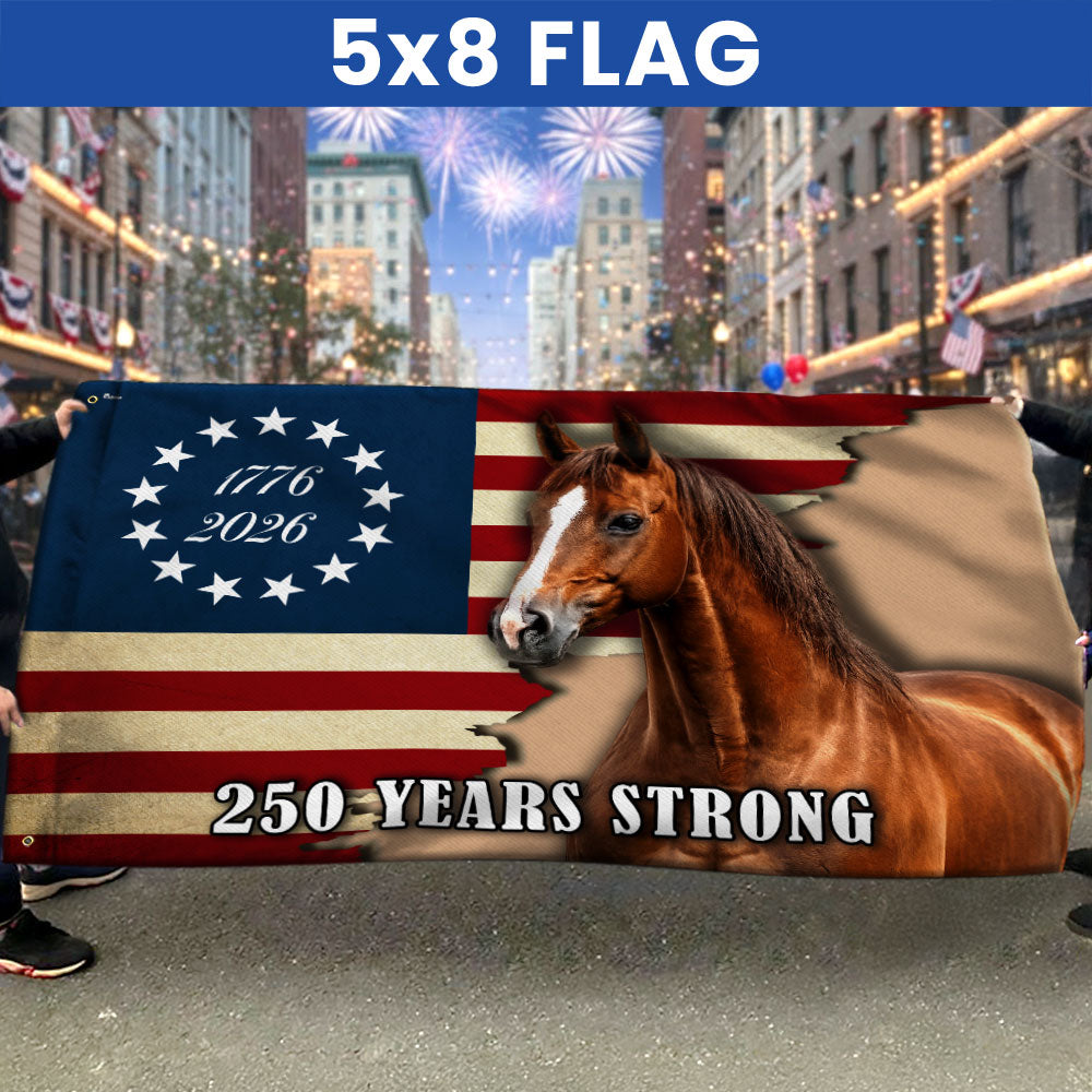 250 Years Strong American Horse Flag - Double-Sided Canvas with Grommets