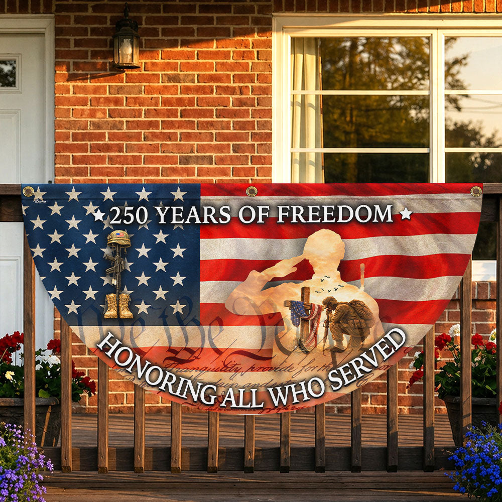 Vintage Battlefield Fan Flag Honoring Veterans 250 Years of Freedom