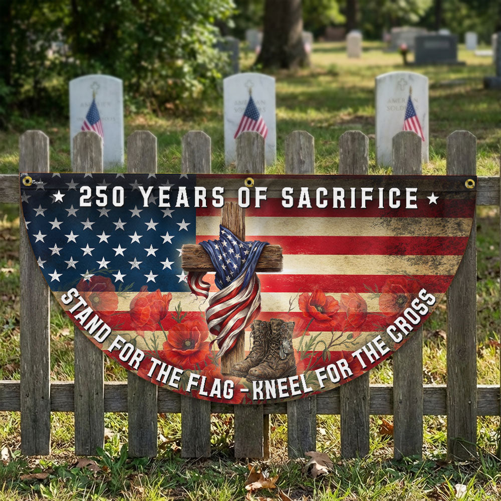 Red Poppy Vintage Fan Flag 250 Years of Sacrifice Cross Design