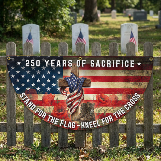 Red Poppy Vintage Fan Flag 250 Years of Sacrifice Cross Design
