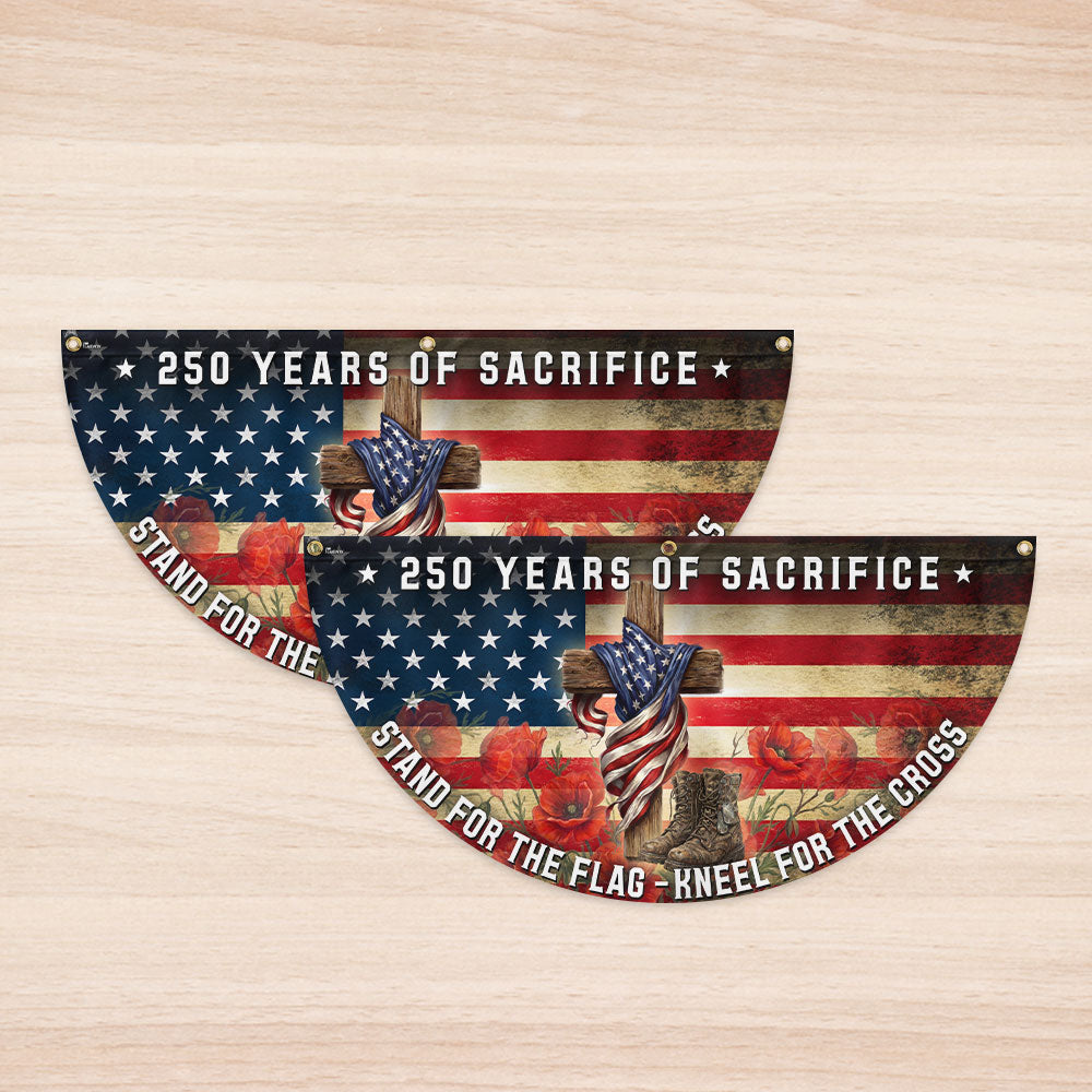 Red Poppy Vintage Fan Flag 250 Years of Sacrifice Cross Design