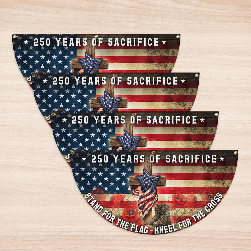 Red Poppy Vintage Fan Flag 250 Years of Sacrifice Cross Design