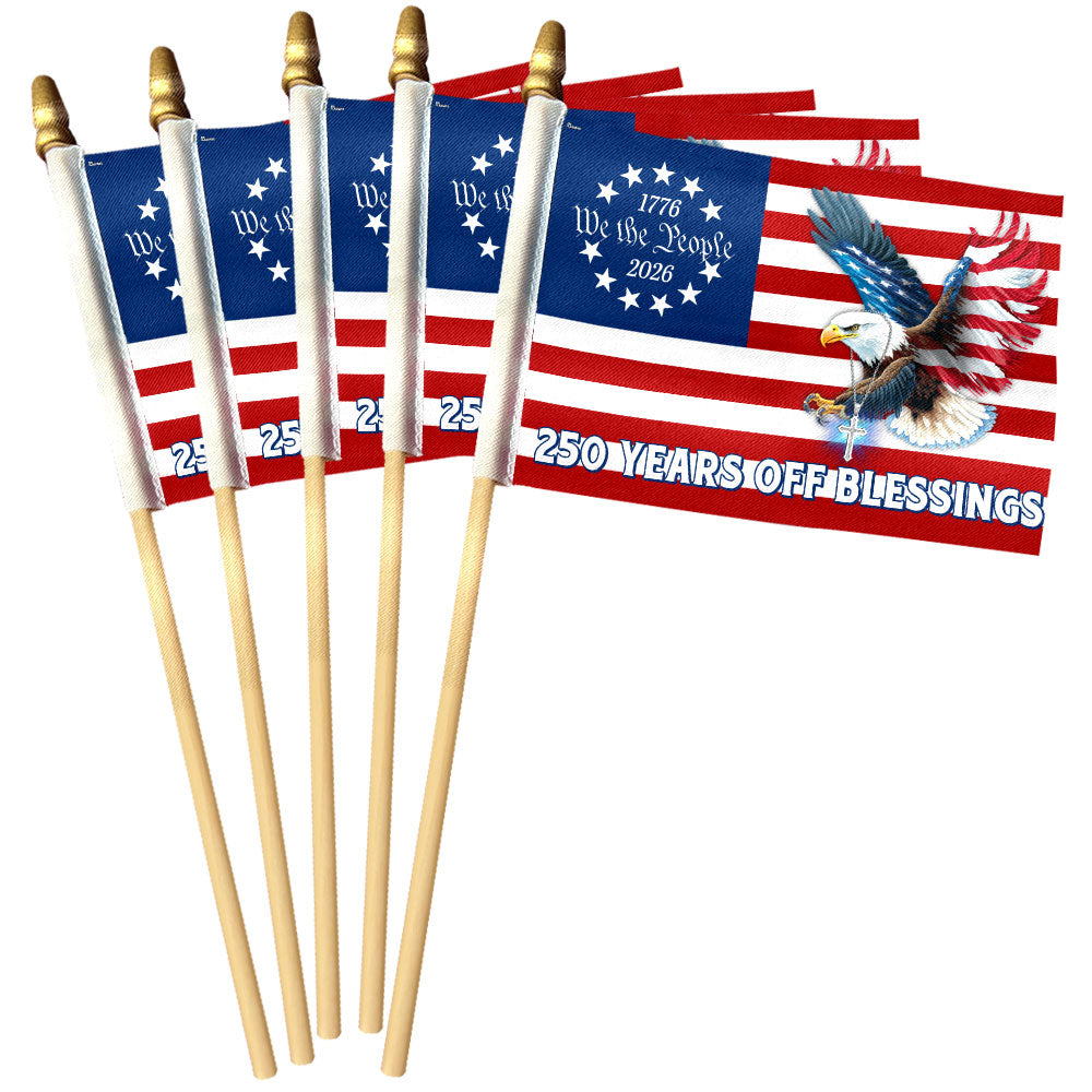 Handheld Betsy Ross American Flag with Eagle Cross, 4x6 Inches