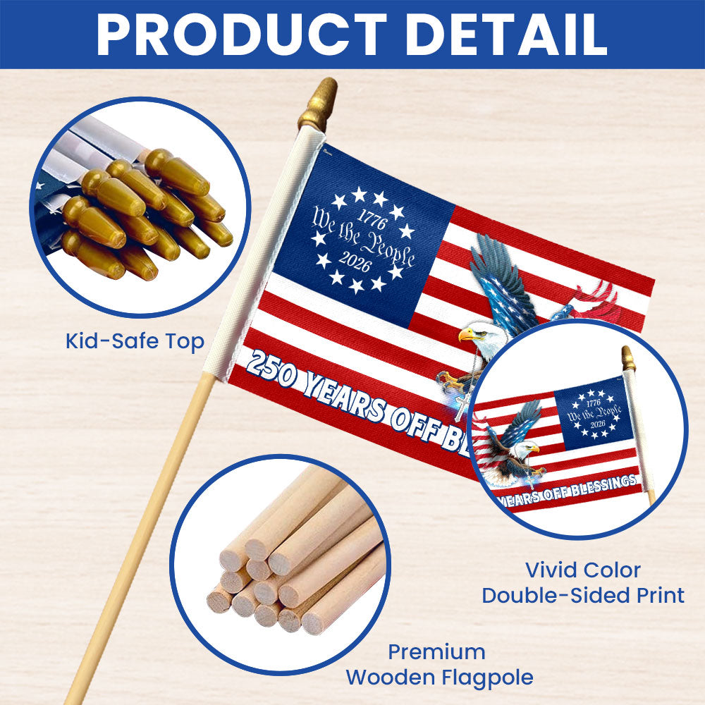 Handheld Betsy Ross American Flag with Eagle Cross, 4x6 Inches