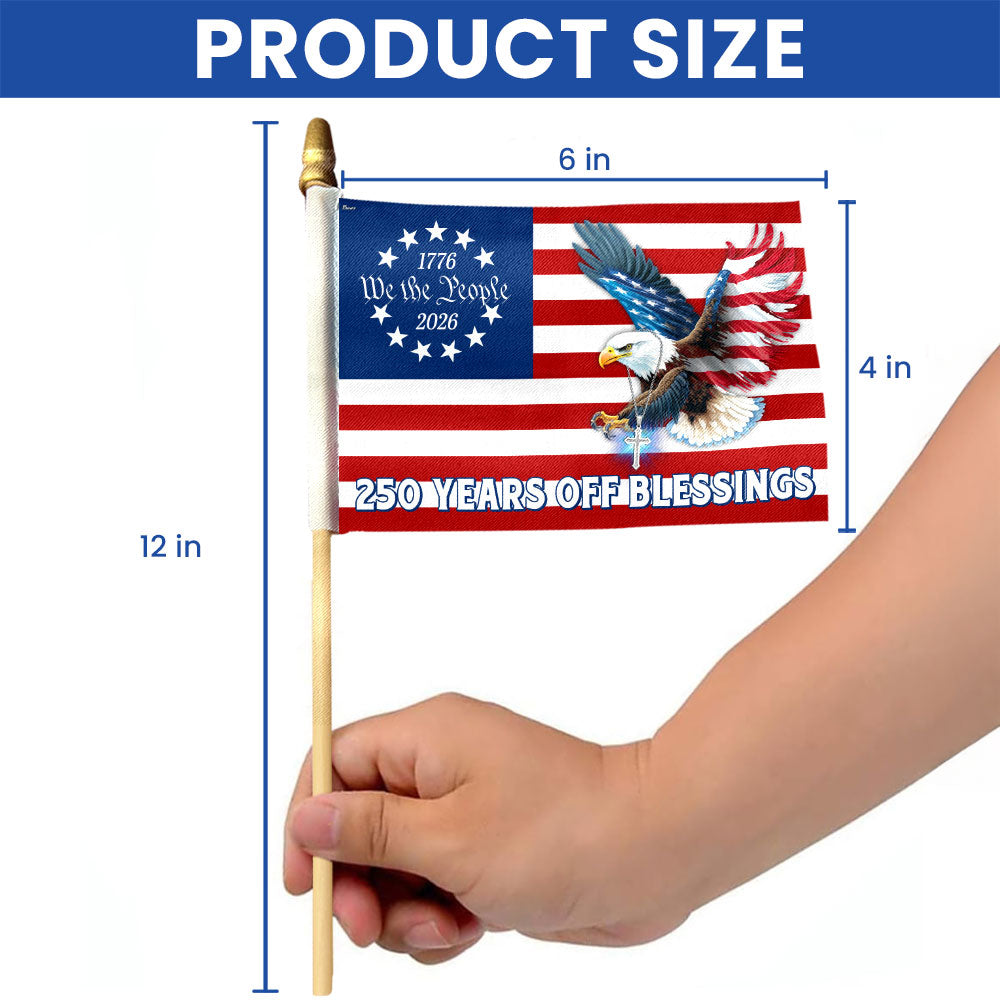 Handheld Betsy Ross American Flag with Eagle Cross, 4x6 Inches