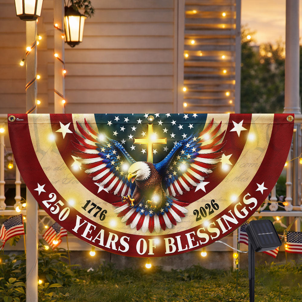 Christian Eagle Cross Solar LED Fan Flag 250 Years of Blessings