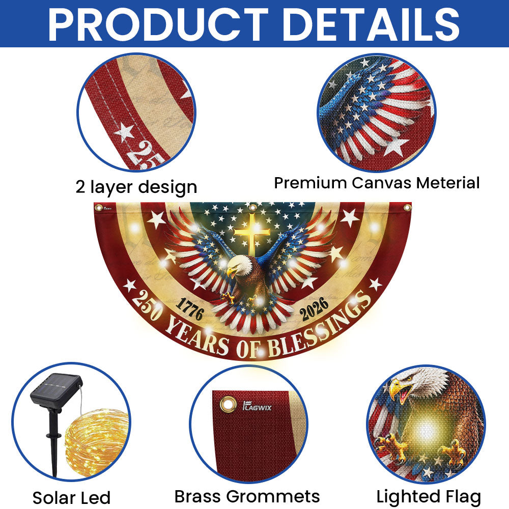 Christian Eagle Cross Solar LED Fan Flag 250 Years of Blessings
