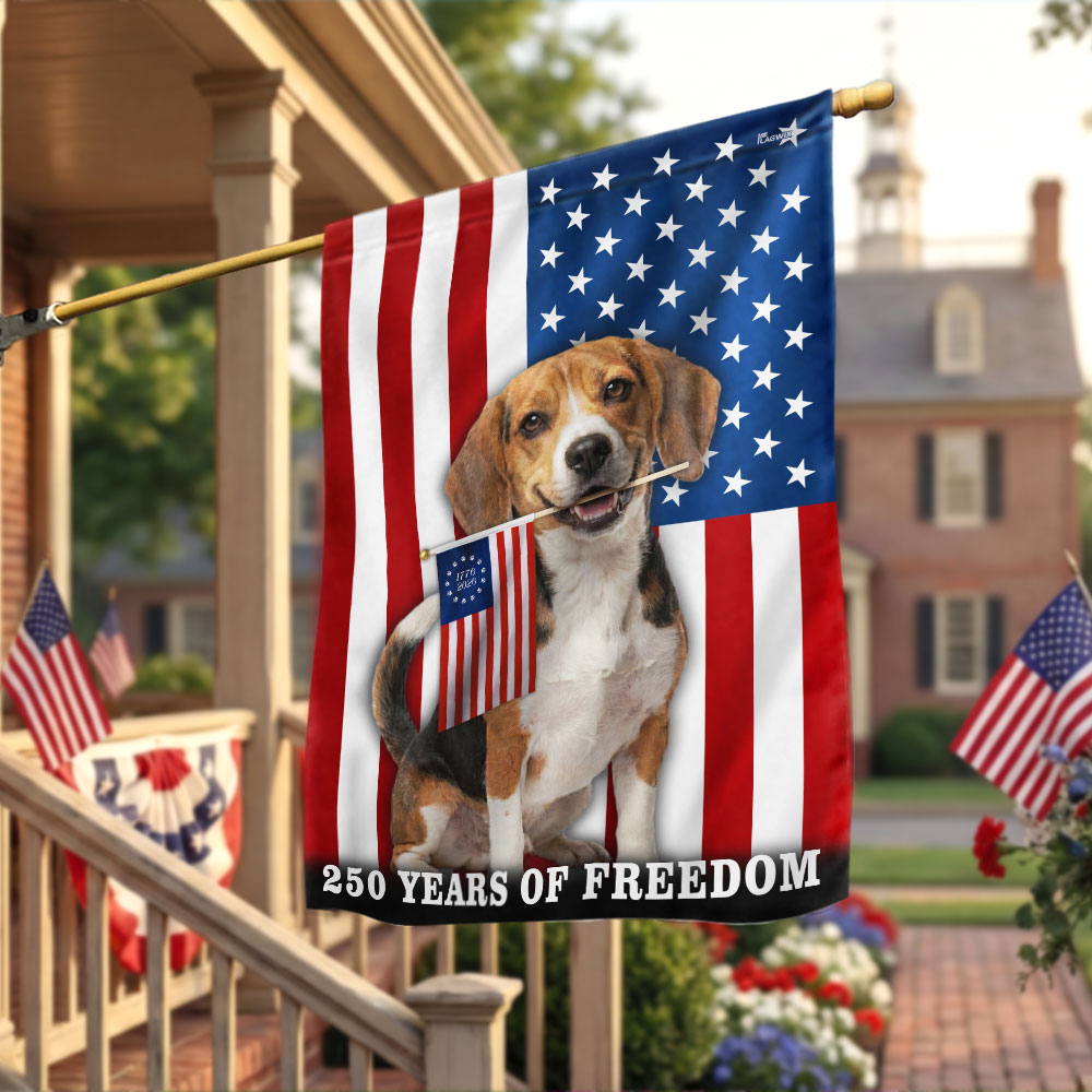 Beagle Dog American Flag - 250 Years of Freedom, Double-Sided Canvas Flag