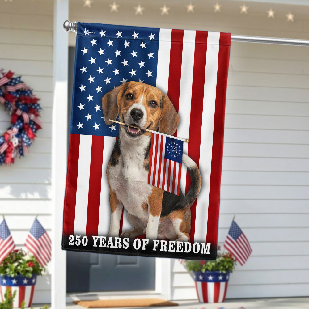 Beagle Dog American Flag - 250 Years of Freedom, Double-Sided Canvas Flag