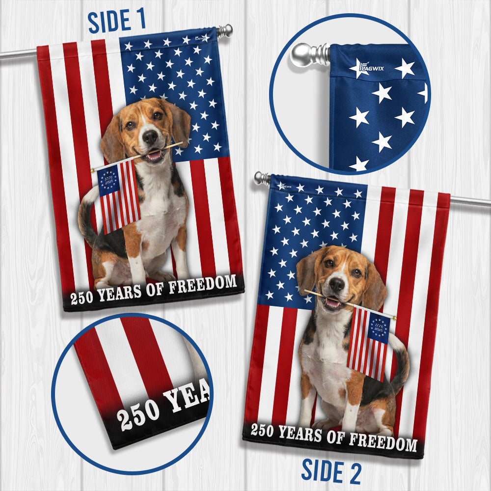 Beagle Dog American Flag - 250 Years of Freedom, Double-Sided Canvas Flag