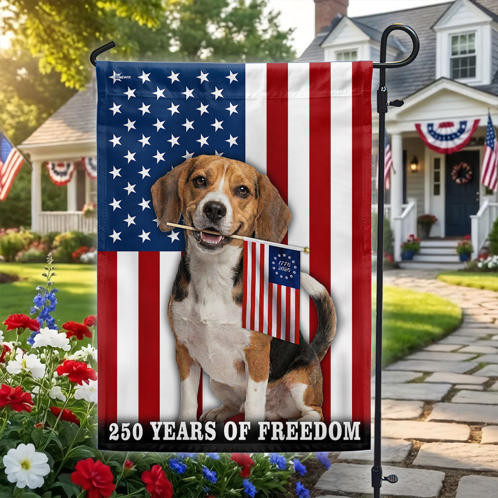 Beagle Dog American Flag - 250 Years of Freedom, Double-Sided Canvas Flag