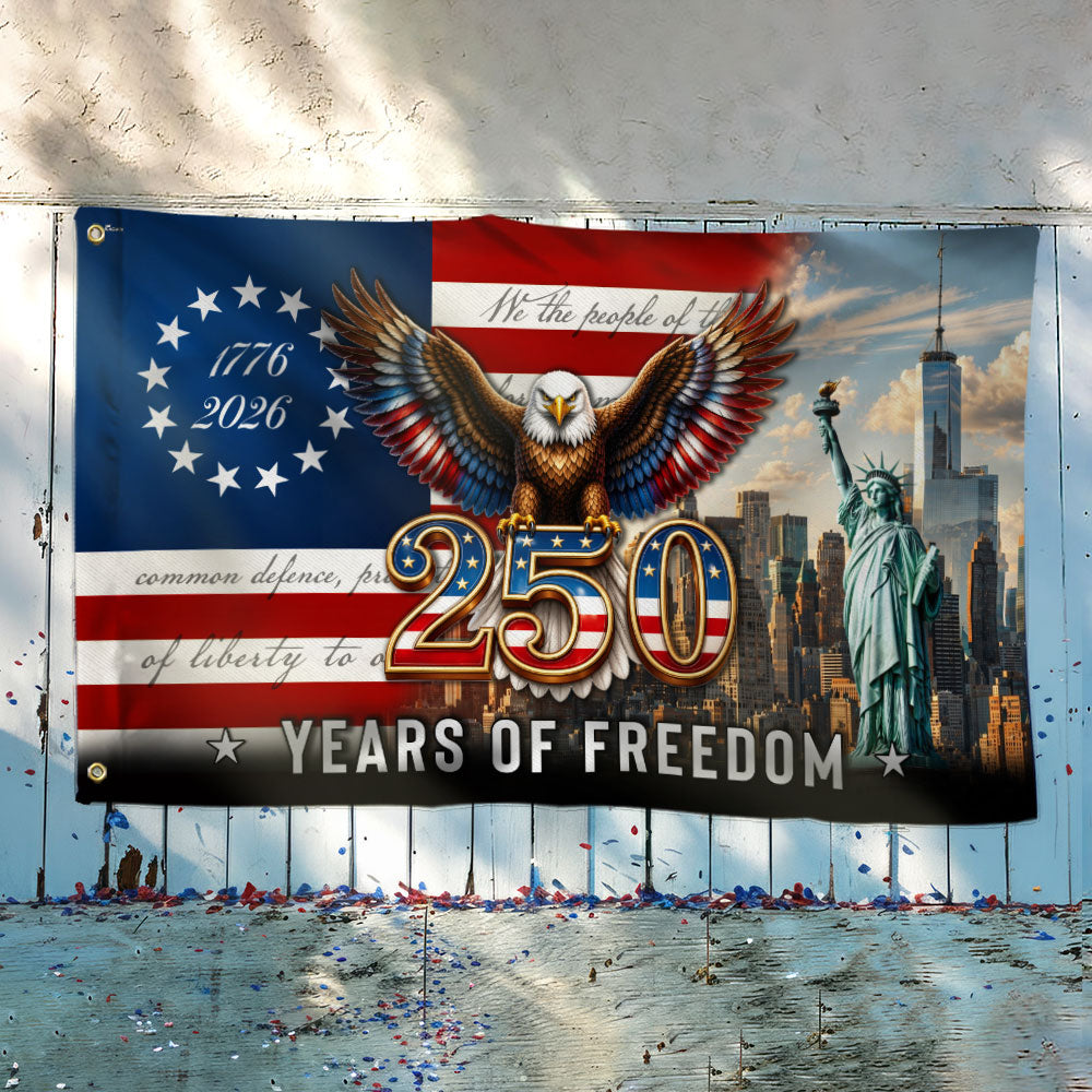 Betsy Ross Grommet Flag - 250 Years of Freedom, Double-Sided Canvas