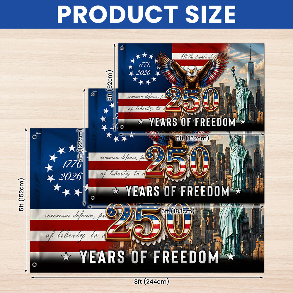 Betsy Ross Grommet Flag - 250 Years of Freedom, Double-Sided Canvas
