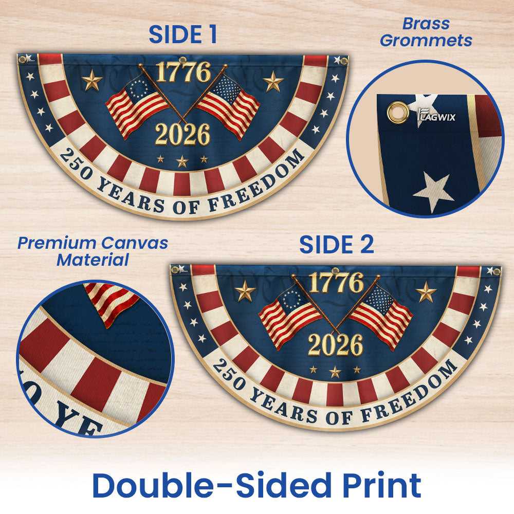 Betsy Ross American Fan Flag - 250 Years of Freedom, Double-Sided Canvas Decor
