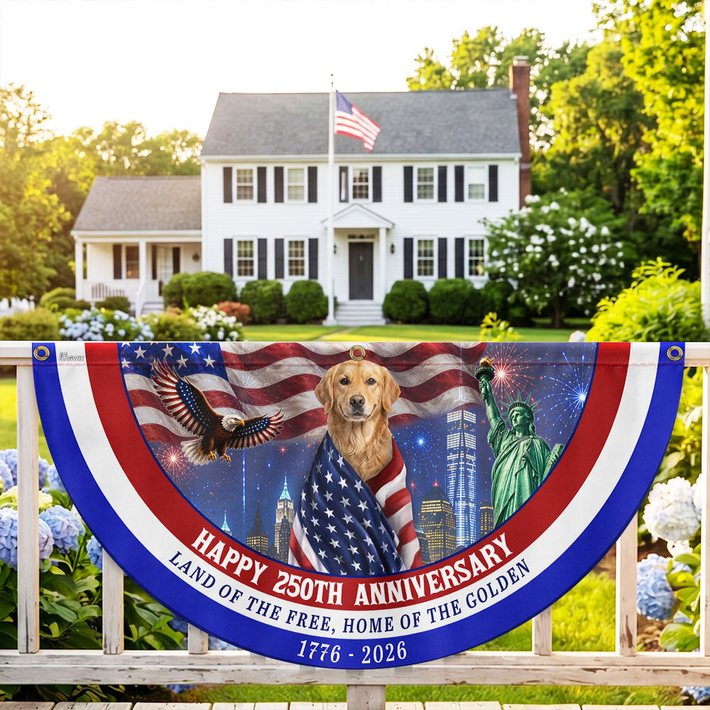 Happy 250th Anniversary Golden Retriever Fan Flag - Double-Sided Canvas Decoration