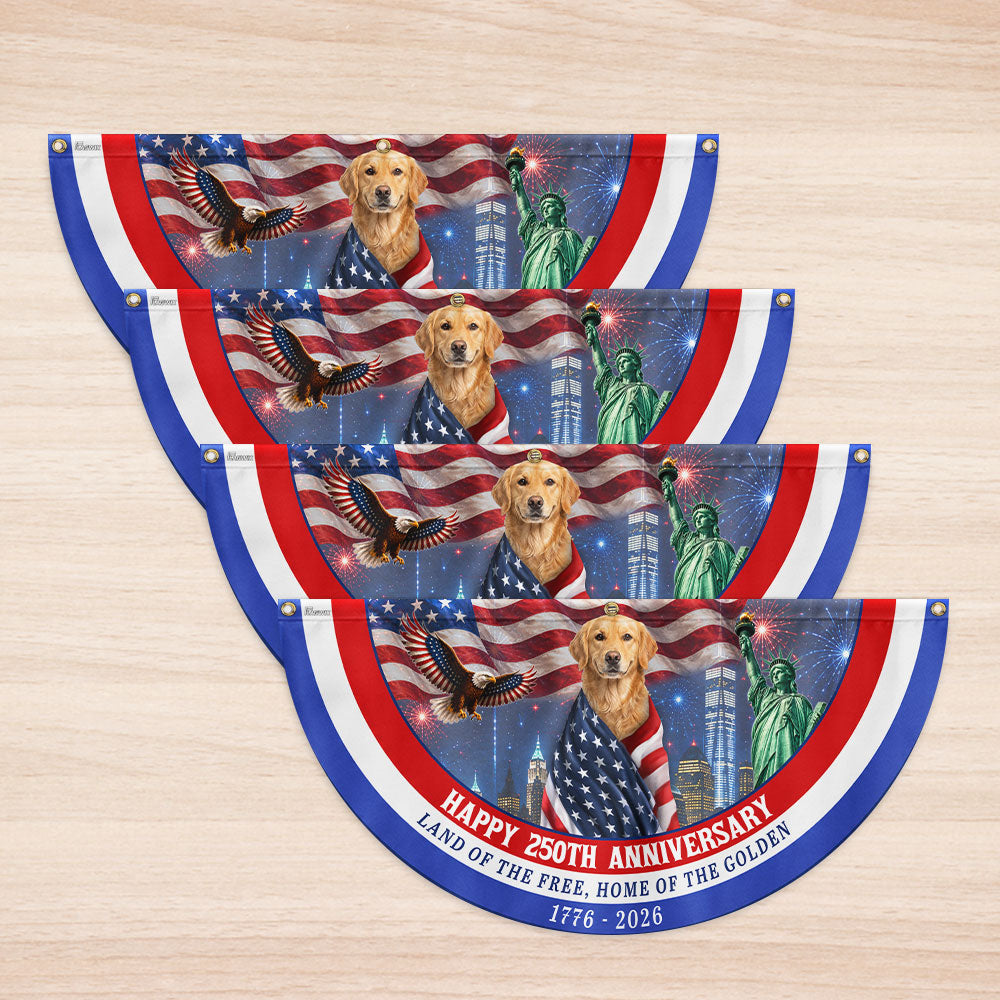 Happy 250th Anniversary Golden Retriever Fan Flag - Double-Sided Canvas Decoration