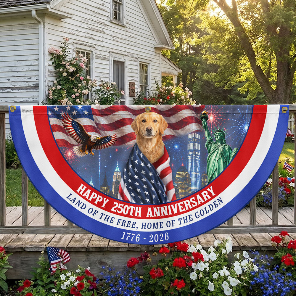 Happy 250th Anniversary Golden Retriever Fan Flag - Double-Sided Canvas Decoration