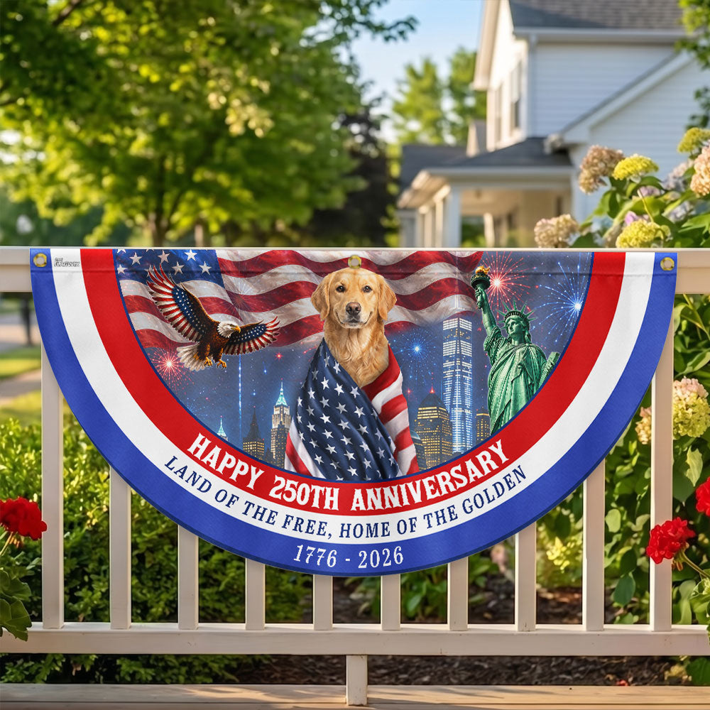 Happy 250th Anniversary Golden Retriever Fan Flag - Double-Sided Canvas Decoration