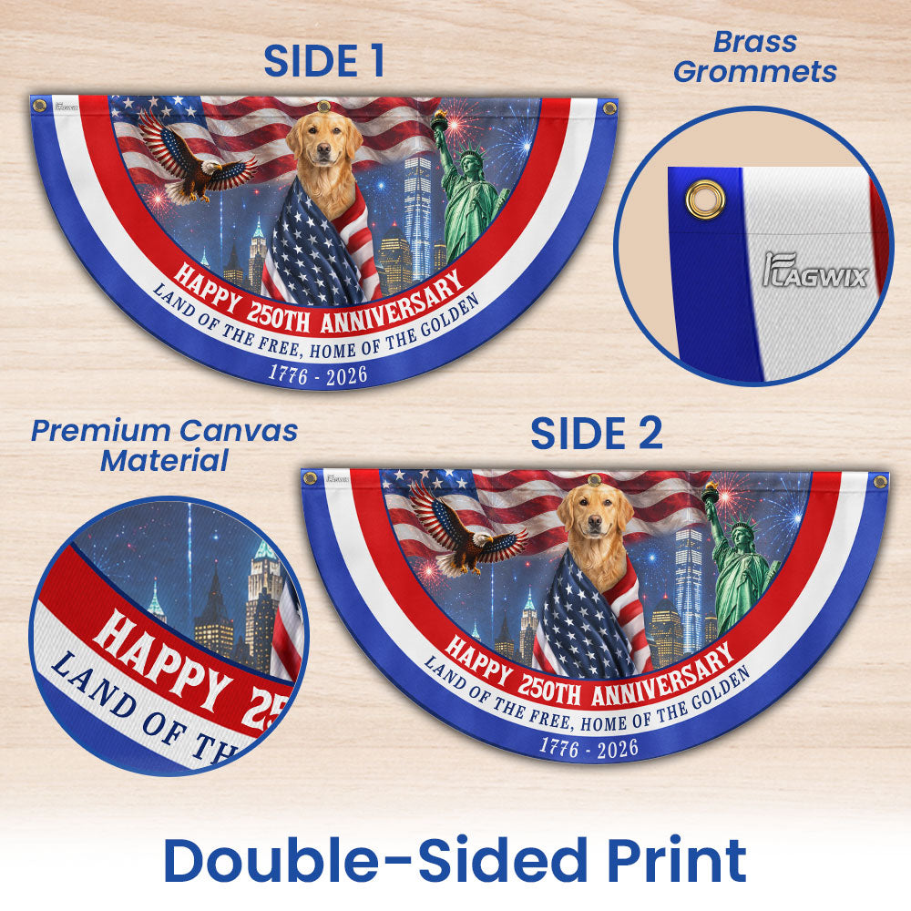 Happy 250th Anniversary Golden Retriever Fan Flag - Double-Sided Canvas Decoration