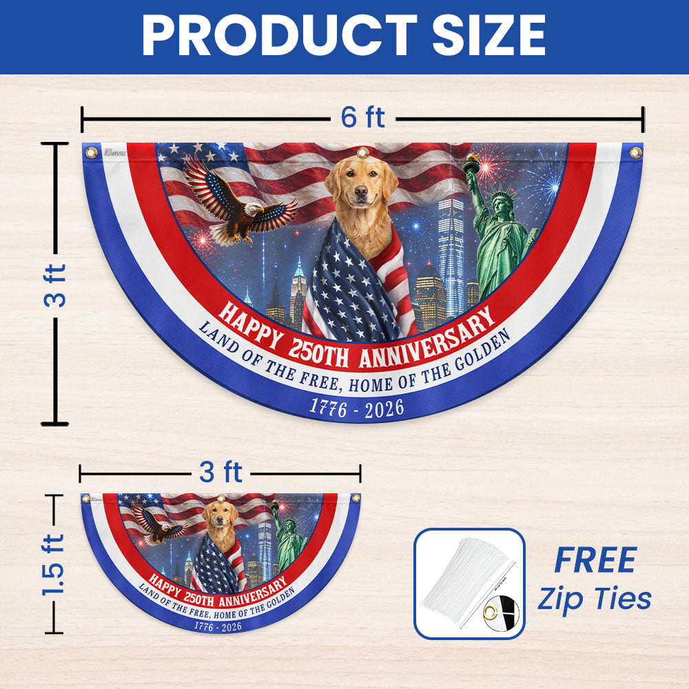 Happy 250th Anniversary Golden Retriever Fan Flag - Double-Sided Canvas Decoration