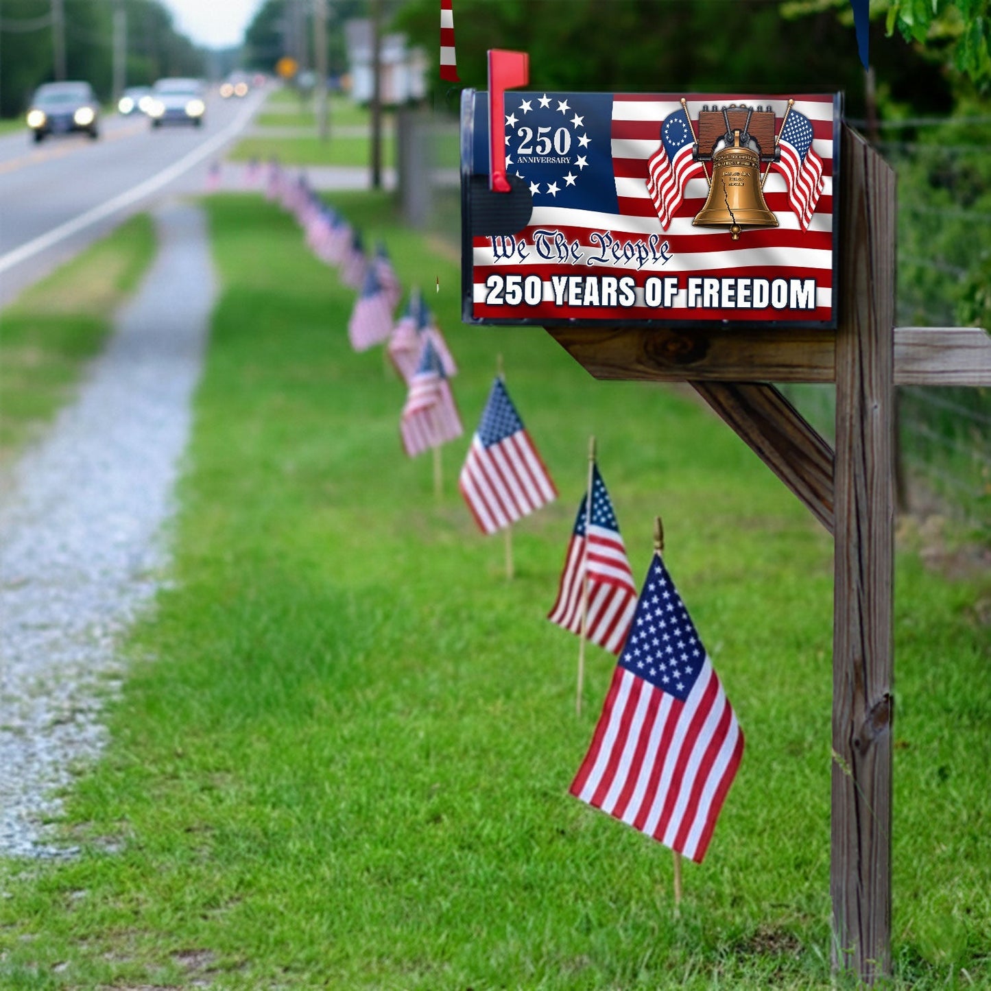 Patriotic Liberty Bell Betsy Ross Flag Mailbox Cover