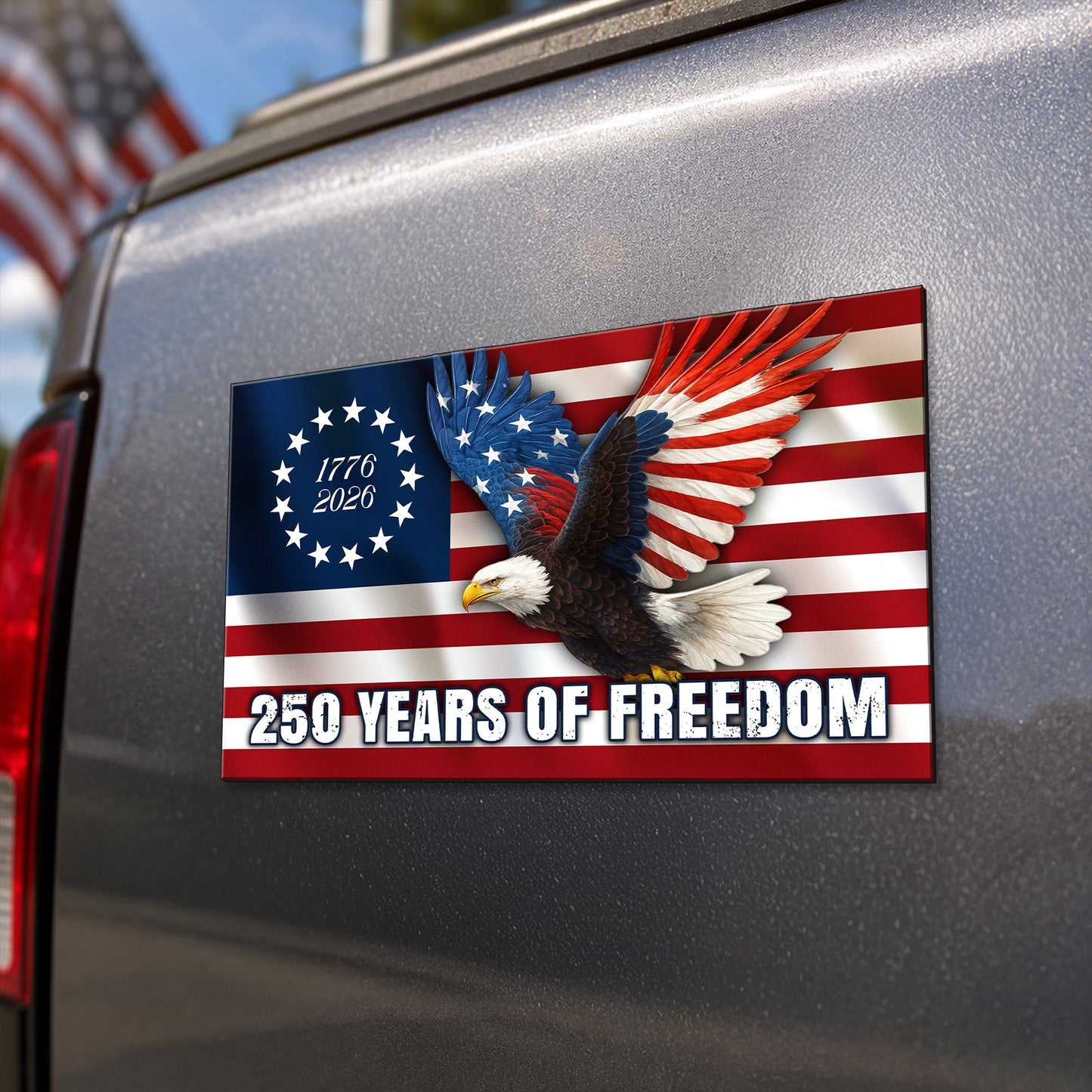 Betsy Ross Flag Eagle Car Magnet 250 Years of Freedom