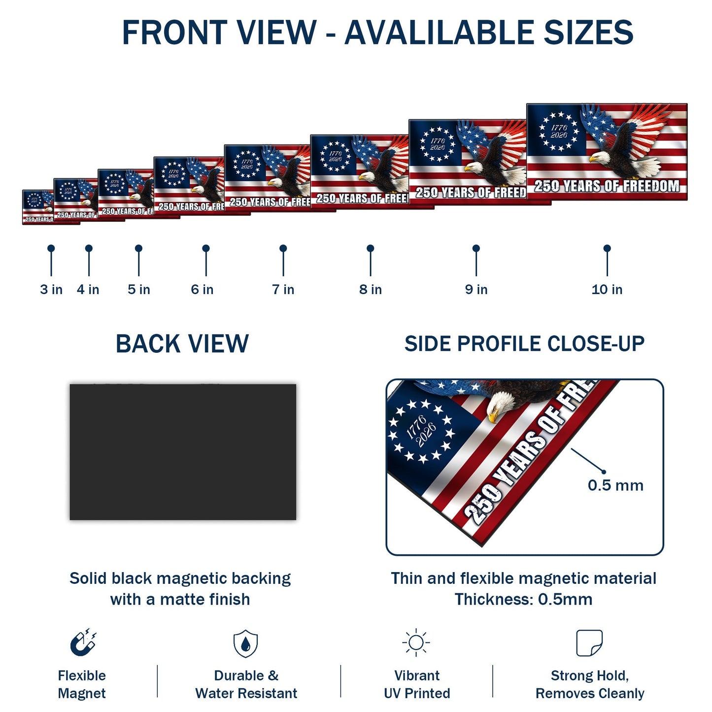 Betsy Ross Flag Eagle Car Magnet 250 Years of Freedom