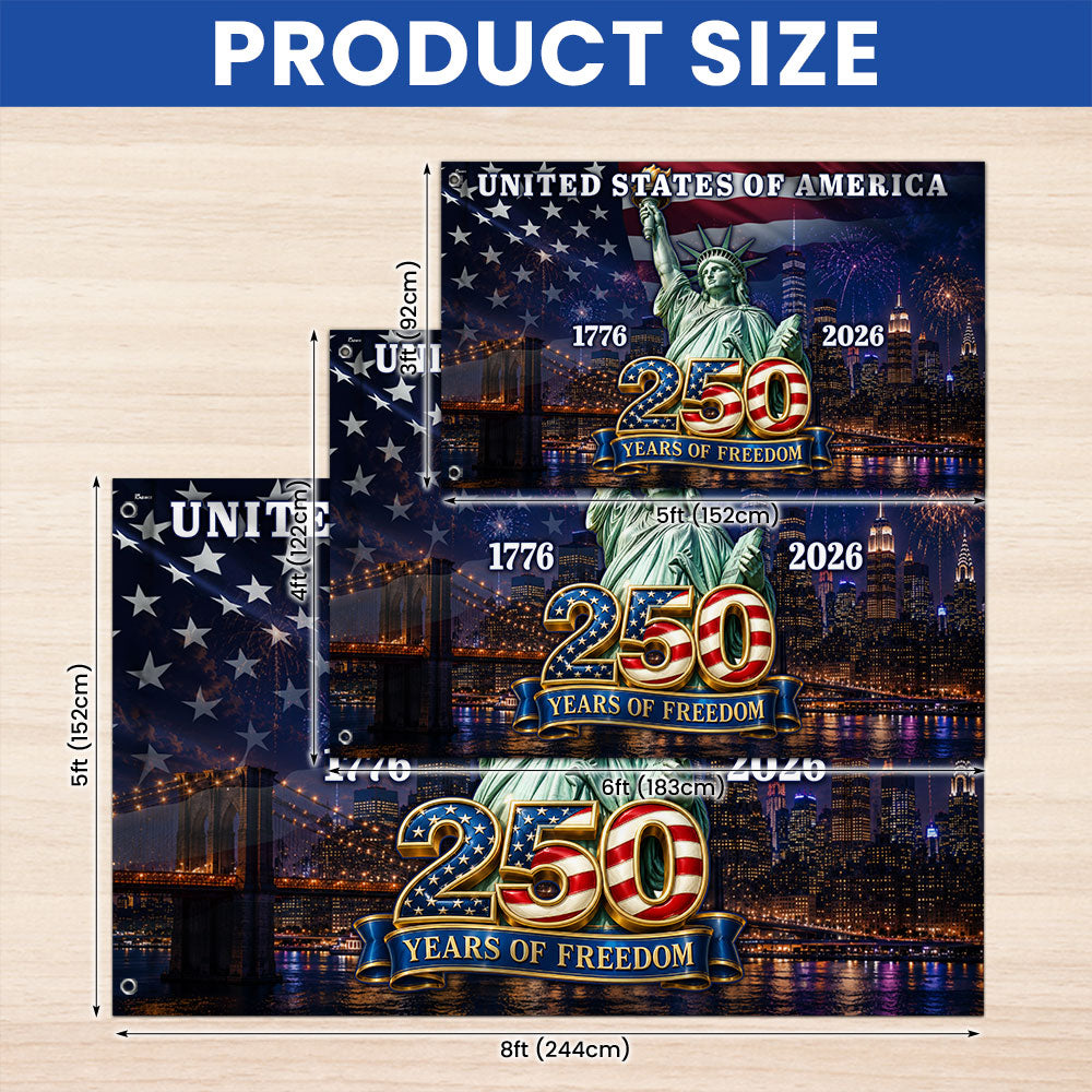250th Anniversary Patriotic Liberty Grommet Flag - Double-Sided Canvas, 3 Sizes
