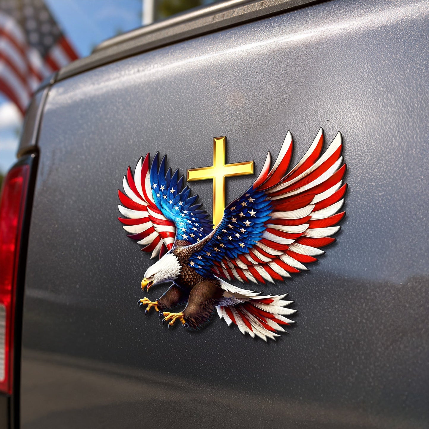 Patriotic Eagle Cross Car Magnet - Custom Christian Vehicle Decor