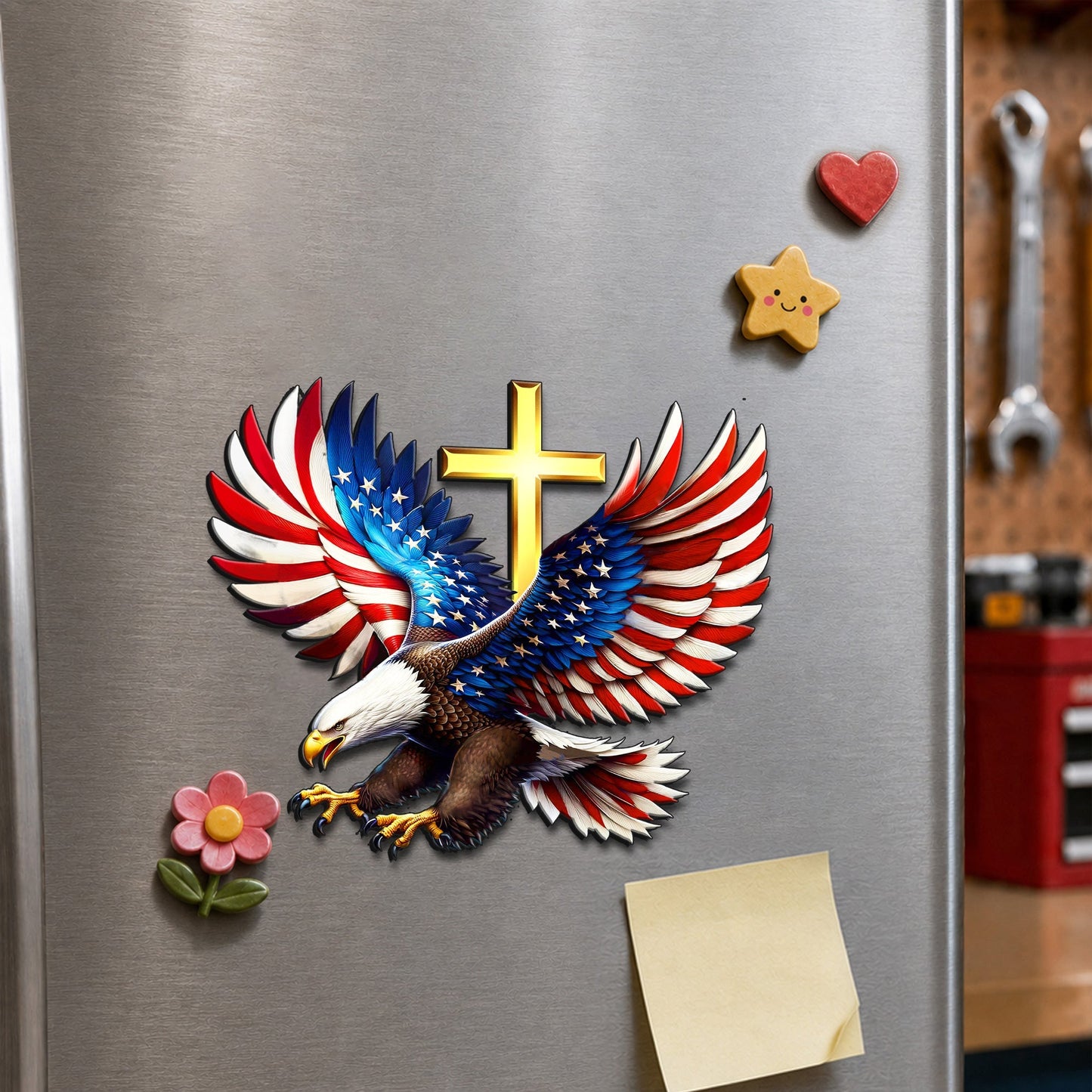 Patriotic Eagle Cross Car Magnet - Custom Christian Vehicle Decor