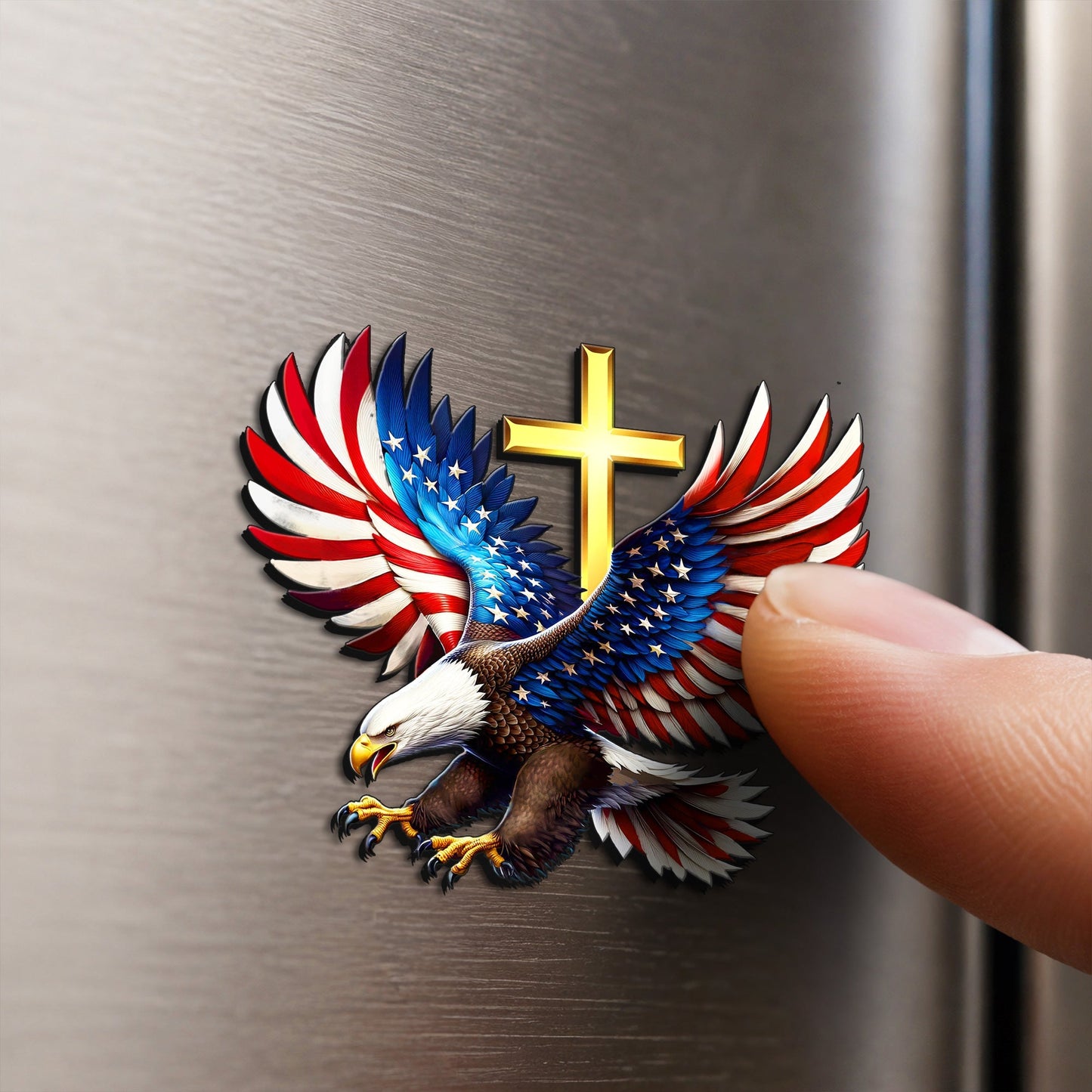 Patriotic Eagle Cross Car Magnet - Custom Christian Vehicle Decor