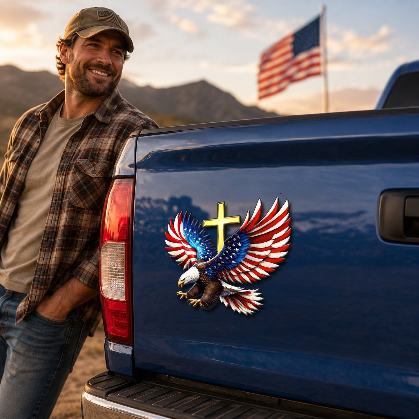 Patriotic Eagle Cross Car Magnet - Custom Christian Vehicle Decor