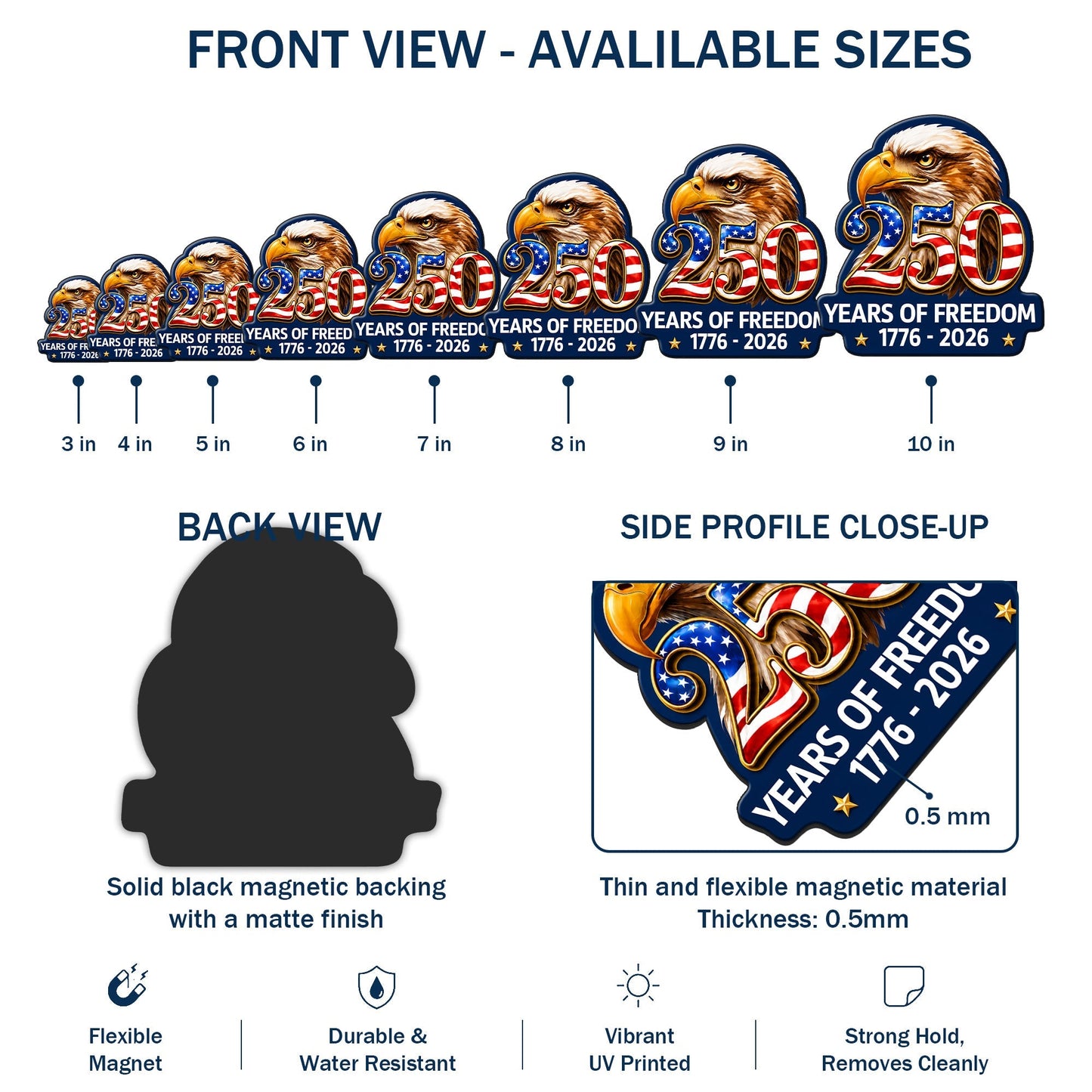 Patriotic Eagle Car Magnet - 250 Years of Freedom