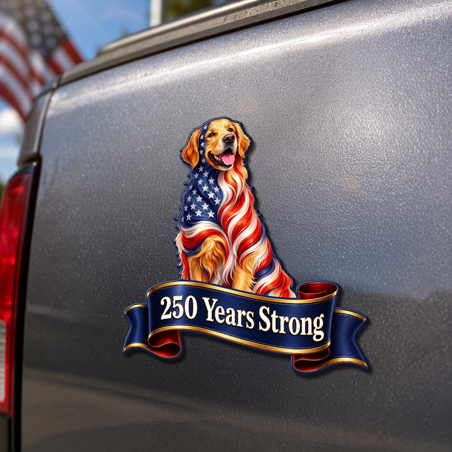 Patriotic Golden Retriever Car Magnet - Custom Vinyl Dog Lover Gift