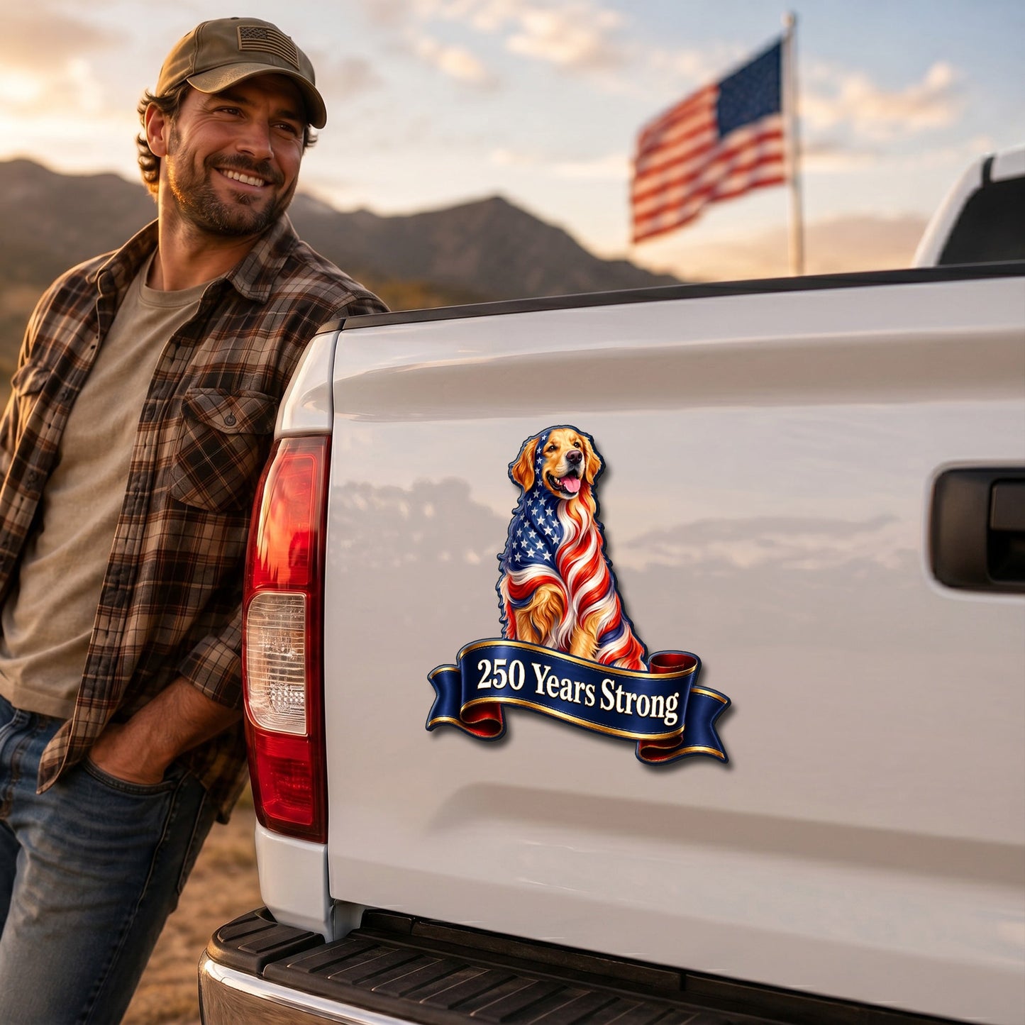 Patriotic Golden Retriever Car Magnet - Custom Vinyl Dog Lover Gift