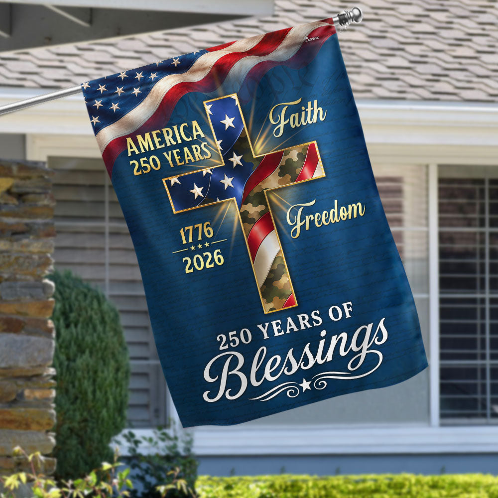 Double-Sided 250 Years of Blessings Christian Cross US Flag