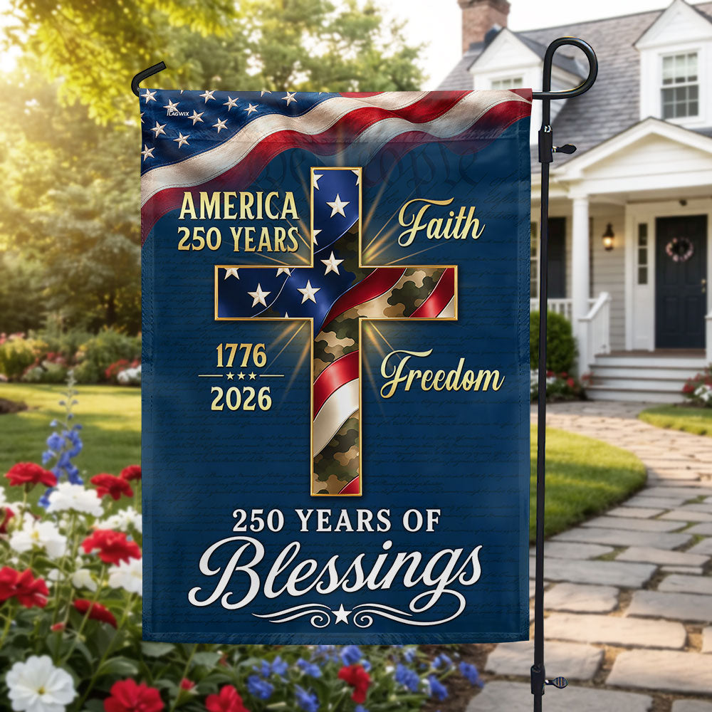 Double-Sided 250 Years of Blessings Christian Cross US Flag