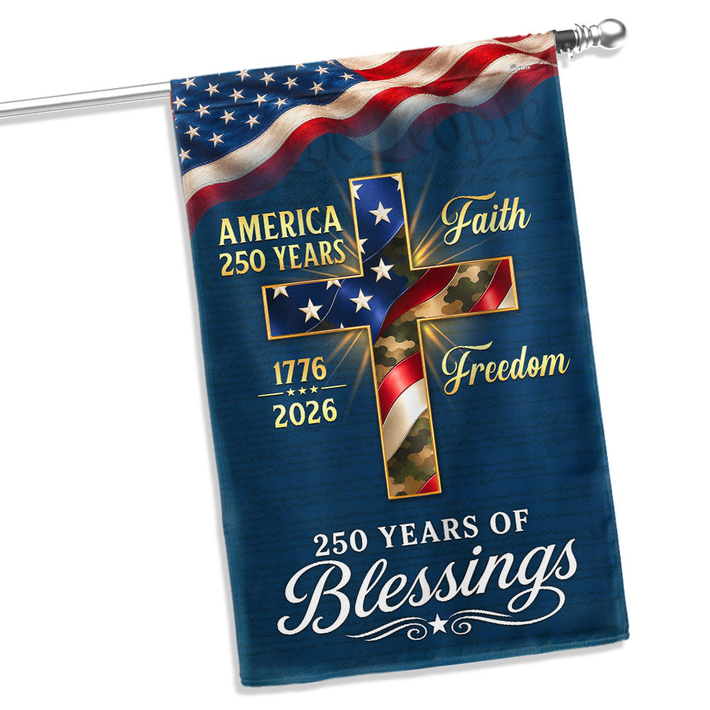 Double-Sided 250 Years of Blessings Christian Cross US Flag