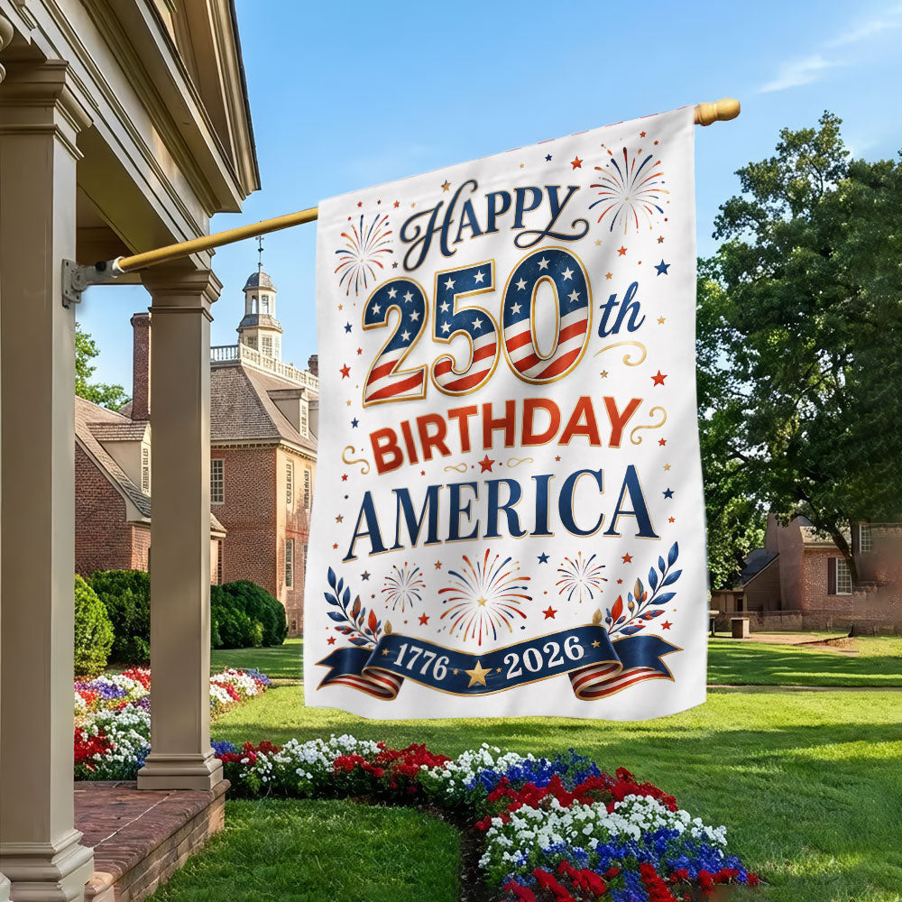 Happy Birthday 250th Anniversary US Flag - Double-Sided Canvas Patriotic Decor