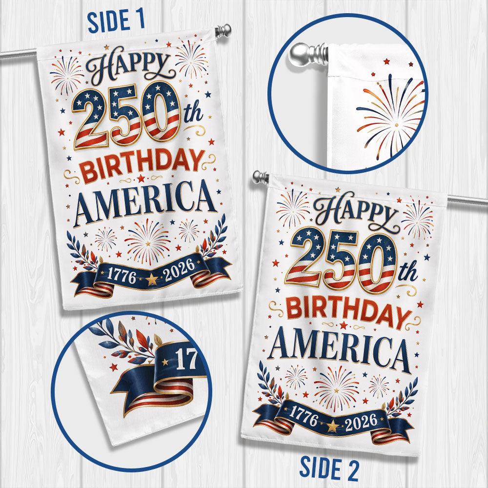 Happy Birthday 250th Anniversary US Flag - Double-Sided Canvas Patriotic Decor