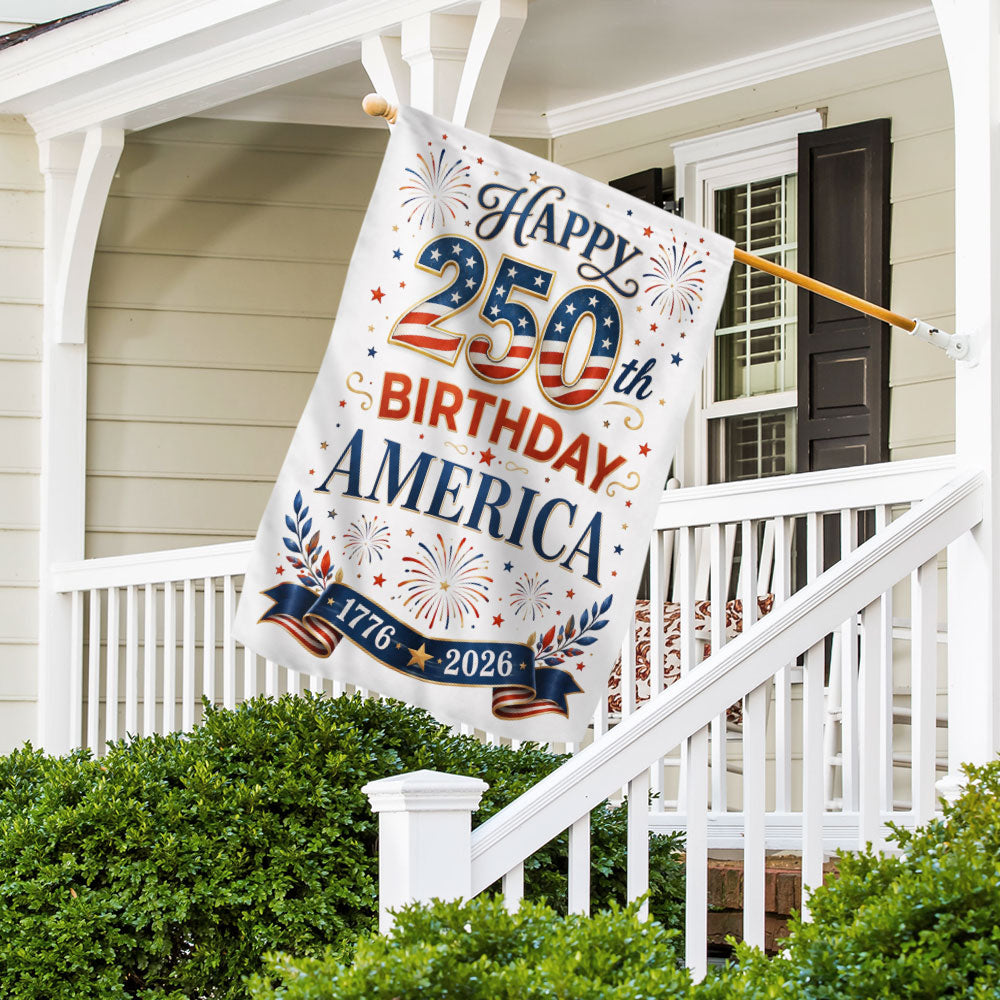 Happy Birthday 250th Anniversary US Flag - Double-Sided Canvas Patriotic Decor