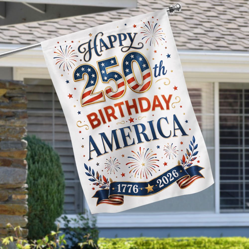 Happy Birthday 250th Anniversary US Flag - Double-Sided Canvas Patriotic Decor