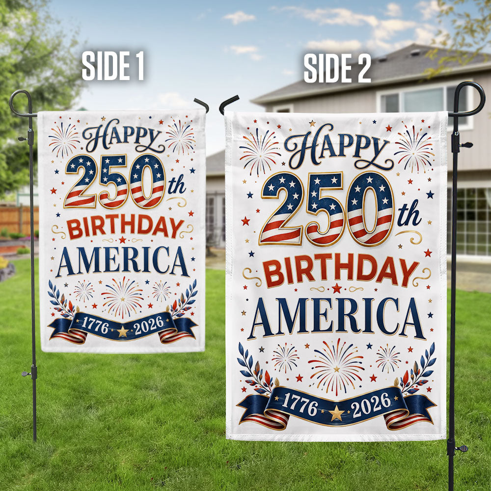 Happy Birthday 250th Anniversary US Flag - Double-Sided Canvas Patriotic Decor