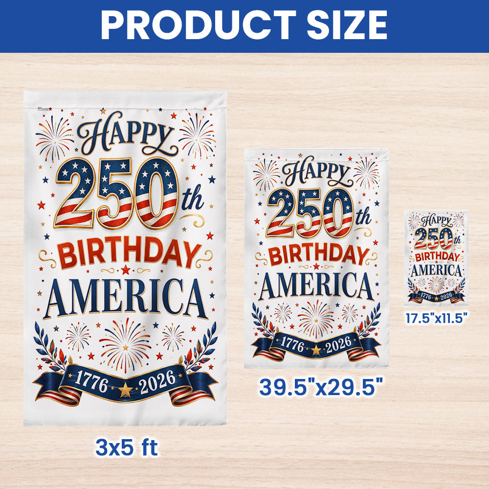 Happy Birthday 250th Anniversary US Flag - Double-Sided Canvas Patriotic Decor