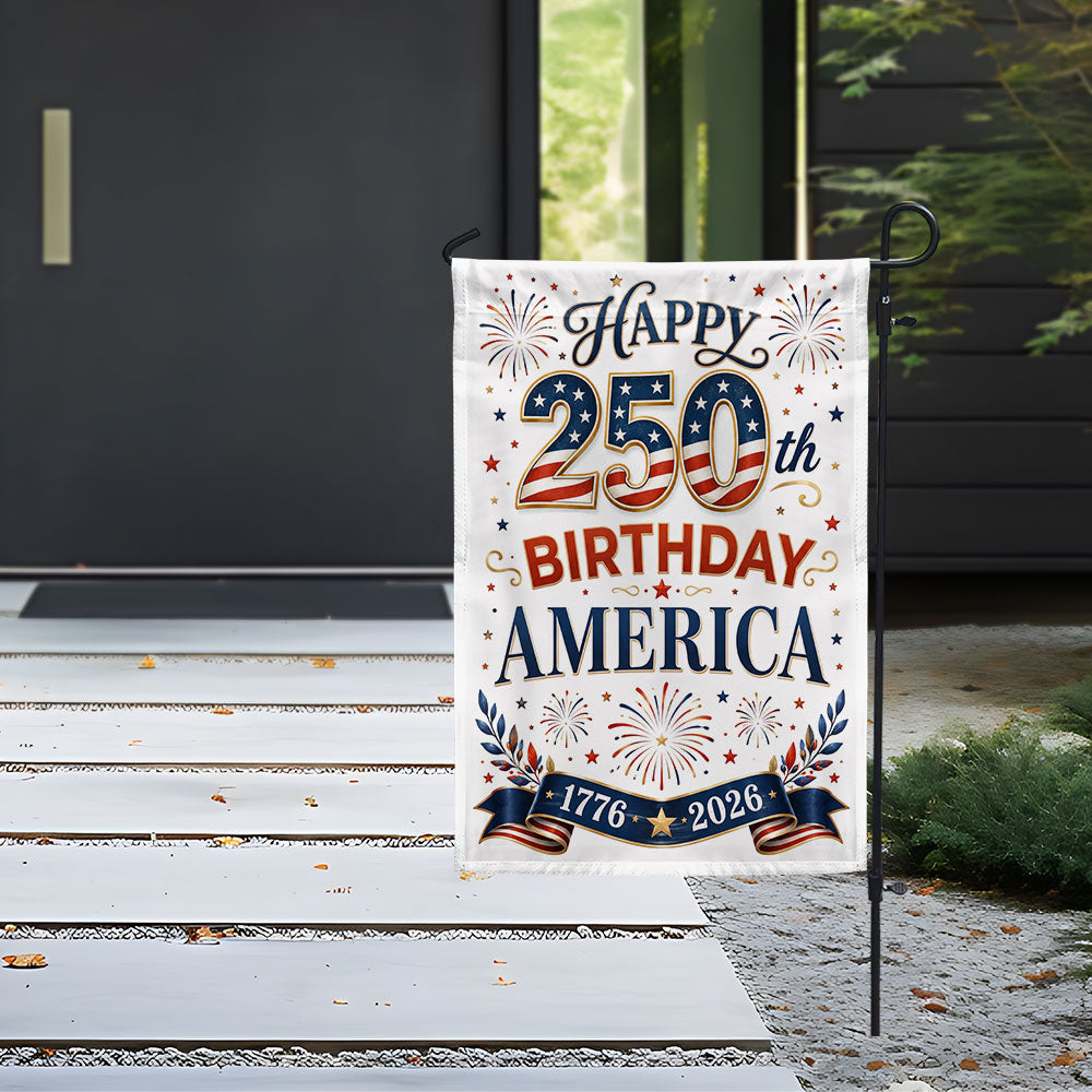 Happy Birthday 250th Anniversary US Flag - Double-Sided Canvas Patriotic Decor