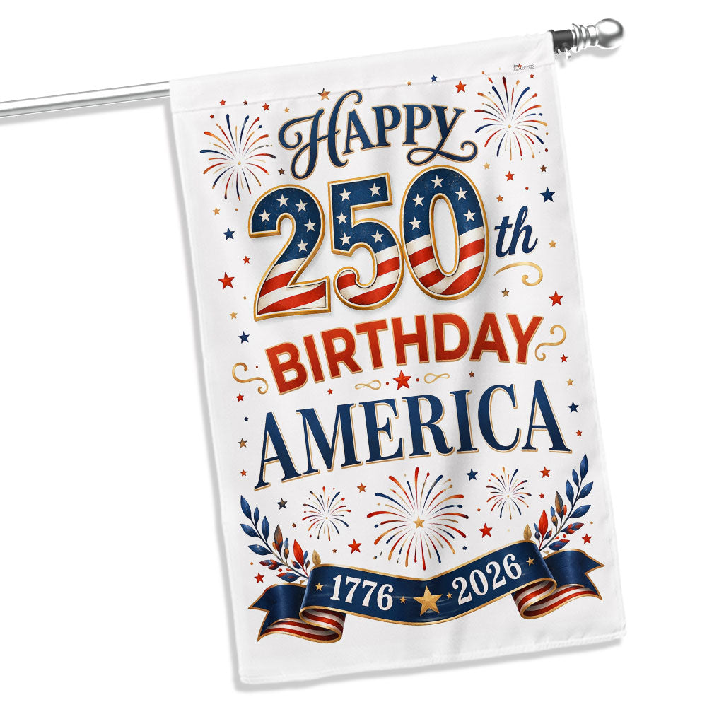 Happy Birthday 250th Anniversary US Flag - Double-Sided Canvas Patriotic Decor